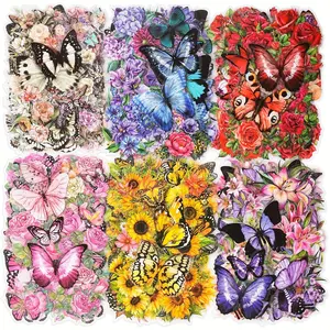 Butterfly & Flower Pattern Sticker, Adhesive Stickers, Sticker Packs, 300pcs/set Transparent PET Sticker, Floral Decals Sticker for Journaling Card Making Junk Journal Planner Craft Supplies