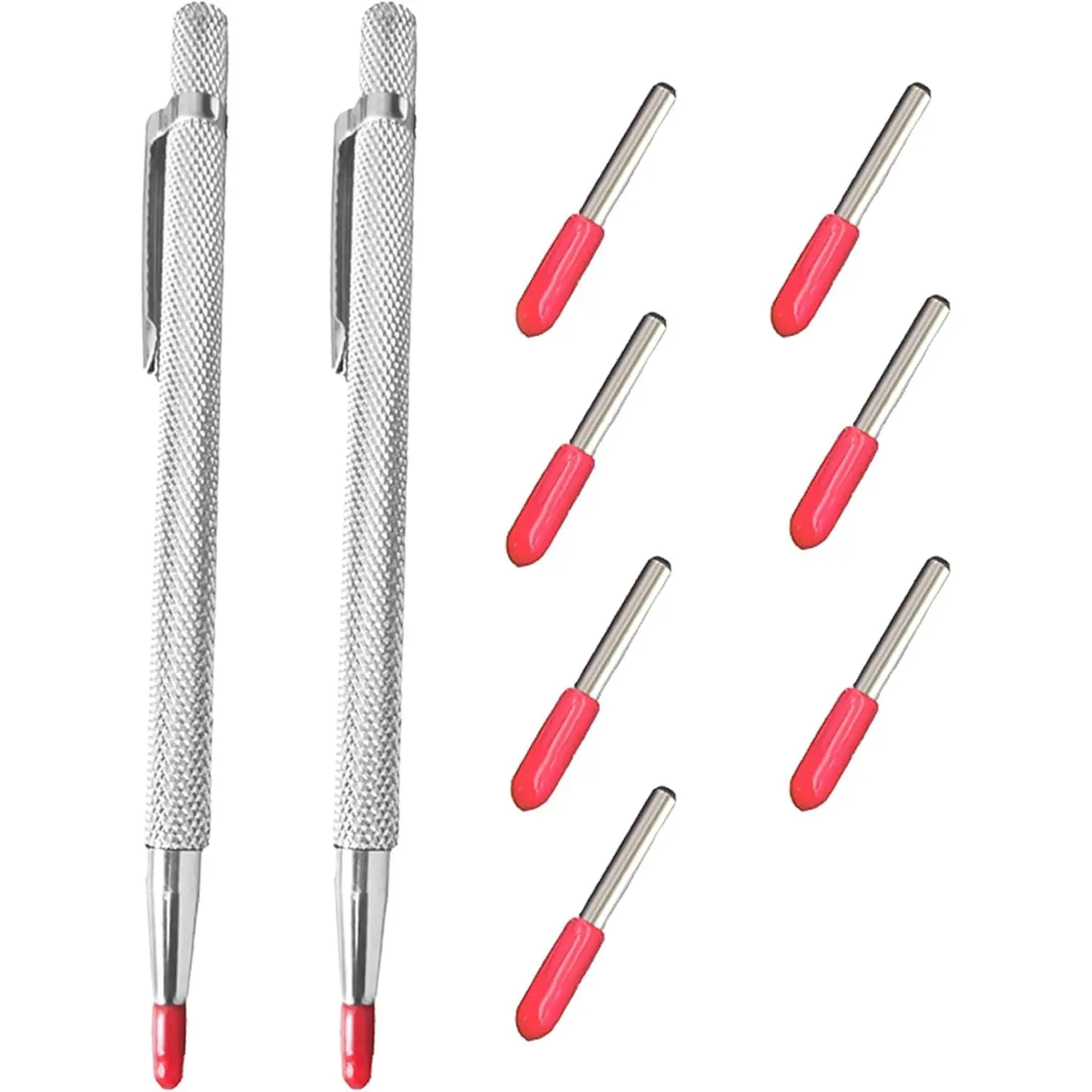 2PCS Tungsten Carbide Scriber Hardware Tool with 7 Free Replacement Marking Tips, for Glass, Metal Welding Etching & Engraving