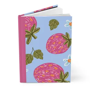 Blue Strawberry Hardcover Journal with Pink Binding