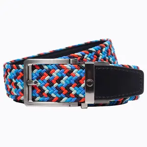 Braided Blue, Red & Grey Golf Ratchet Belt 1.38" [35mm]