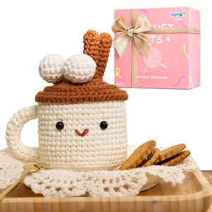 MeWaii Crochet Kit for Beginners, Complete DIY Crochet Kit coffee cup Animals with 40%+ Pre-Started Tape Yarn Step-by-Step Video Tutorials, Birthday Gifts Halloween Christmas Gift for Girls Boys