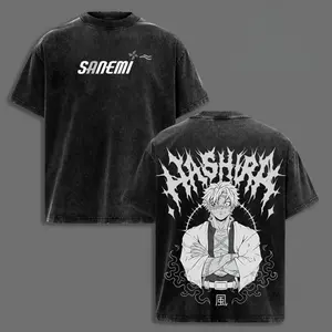 Sanemi Shinazugawa Wind Hashira Demon Slayer Vintage Washed Oversized T-Shirt, Double Sided Print Heavyweight Cotton Tee, Anime Manga Streetwear Top, Casual Daily Wear, Trendy Graphic Shirt, Ideal Gift for Kimetsu No Yaiba Fans & Otaku
