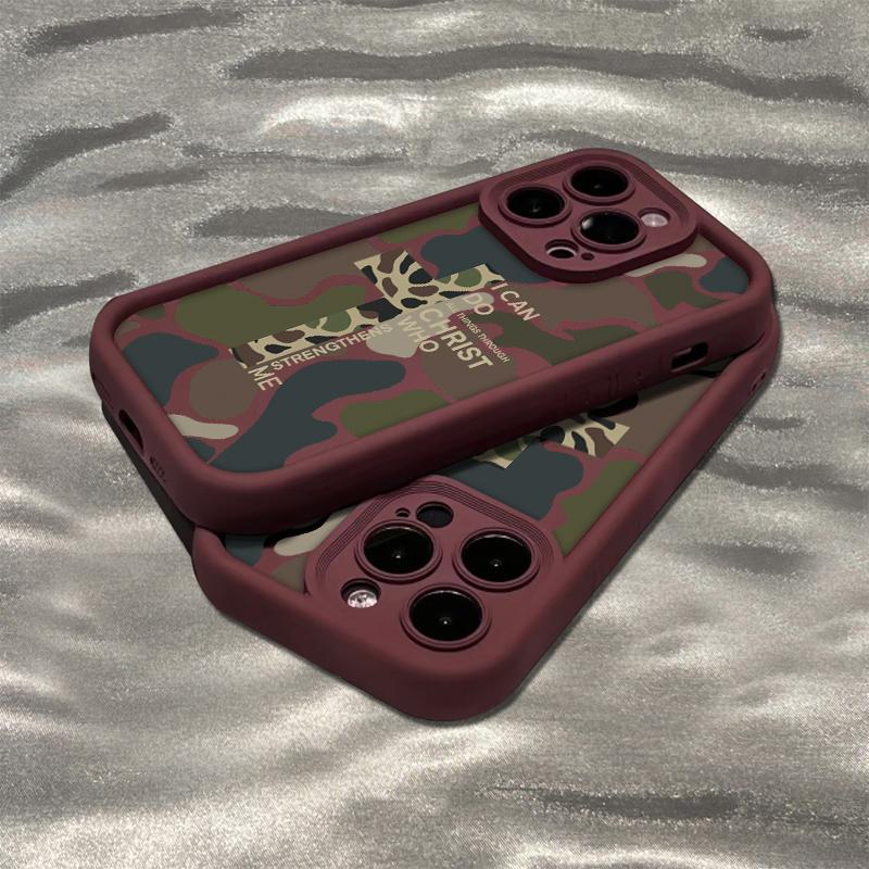 Camouflage Pattern With Cross Phone Case Iconic Christian Faith Artwork Featuring A Thickened Soft Tpu Back And Raised Camera Step Design Blending Cloud-Like Comfort With Reliable Lens Protection For iPhone 17 16 15 14 13 12 11 X XS