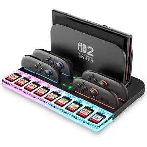 Dock Storage Base for   2 JoyCon Controllers [9  Card Slots] [Ambient Lighting] All-in-one  Station Storage Stand Organizer with USB