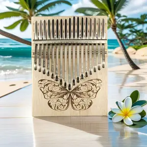 17-Tone Butterfly Design Natural Wood Stainless Steel Kalimba Thumb Piano Music Finger Harp Beginner Instrument Gift for Teens