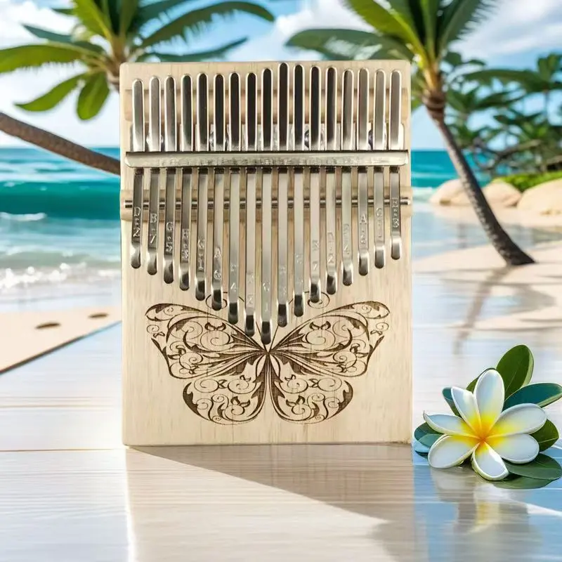 17-Tone Butterfly Design Natural Wood Stainless Steel Kalimba Thumb Piano Music Finger Harp Beginner Instrument Gift for Teens