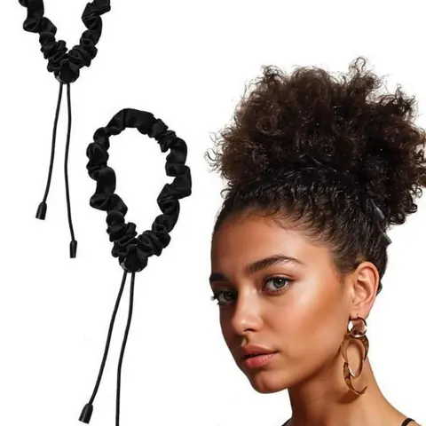 2pcs High-End Satin Fabric Adjustable Button Drawstring Hair Ties, Durable Elastic Ponytail Holders for Women, Multi-Purpose Hair Accessories, Elastic Band Scrunchies