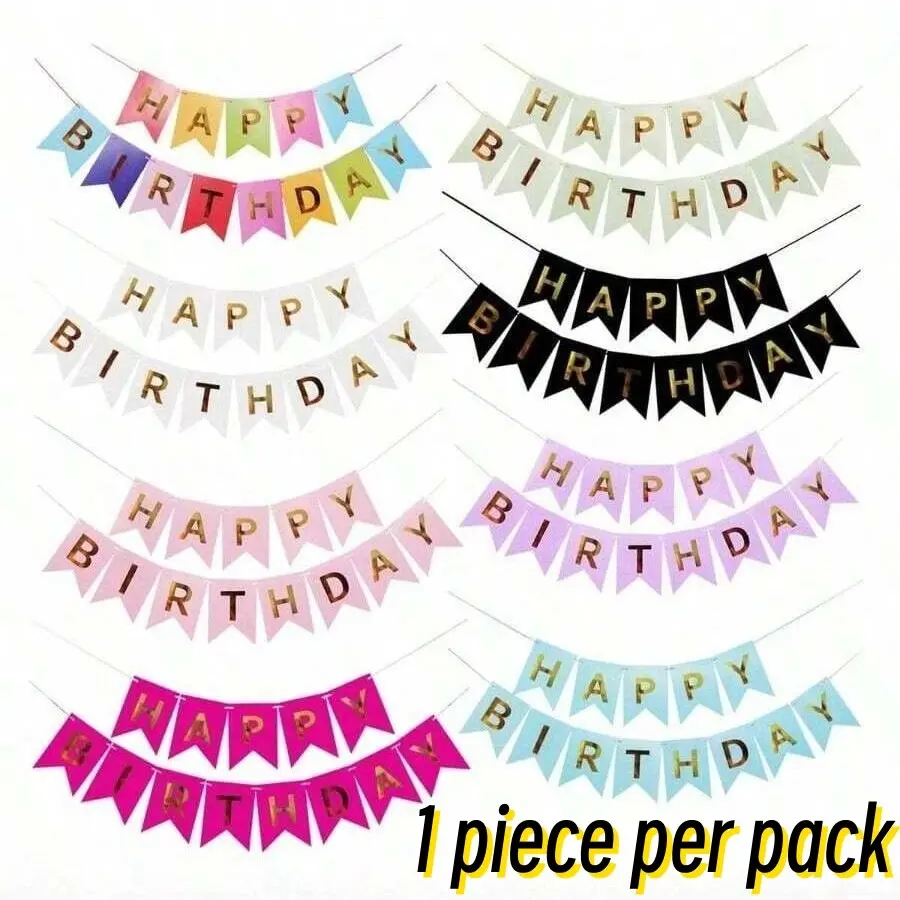 Happy Birthday Banner with Gold Foil Fringe Wreath, Party Decoration Set, Blue Happy Birthday Banners, Hanging Decorative Flag, Birthday Decorations