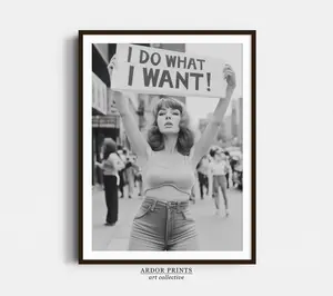 [ SALE UP TO 45% ] I Do What I Want Wall Art, Vintage Woman Protest Print, Black and White Print, Girl Power Art, Feminist Print, Retro Wall Decor