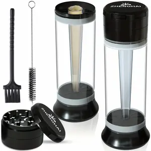 3-In-1 Zinc Alloy Spice Grinder, Pre-Rolled Cone Loader Machines. 6-Hole Storage Cone Loader Rolling Machine. Grinding, Filling, Storage All-In-One with Cleaning Brush