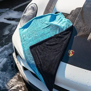 Deluxe XL Microfiber Drying Towel - Blue and Black, 24" x 36", 1400 GSM, Soft and Durable Material, Ideal for Cleaning and Drying, Car Care Product