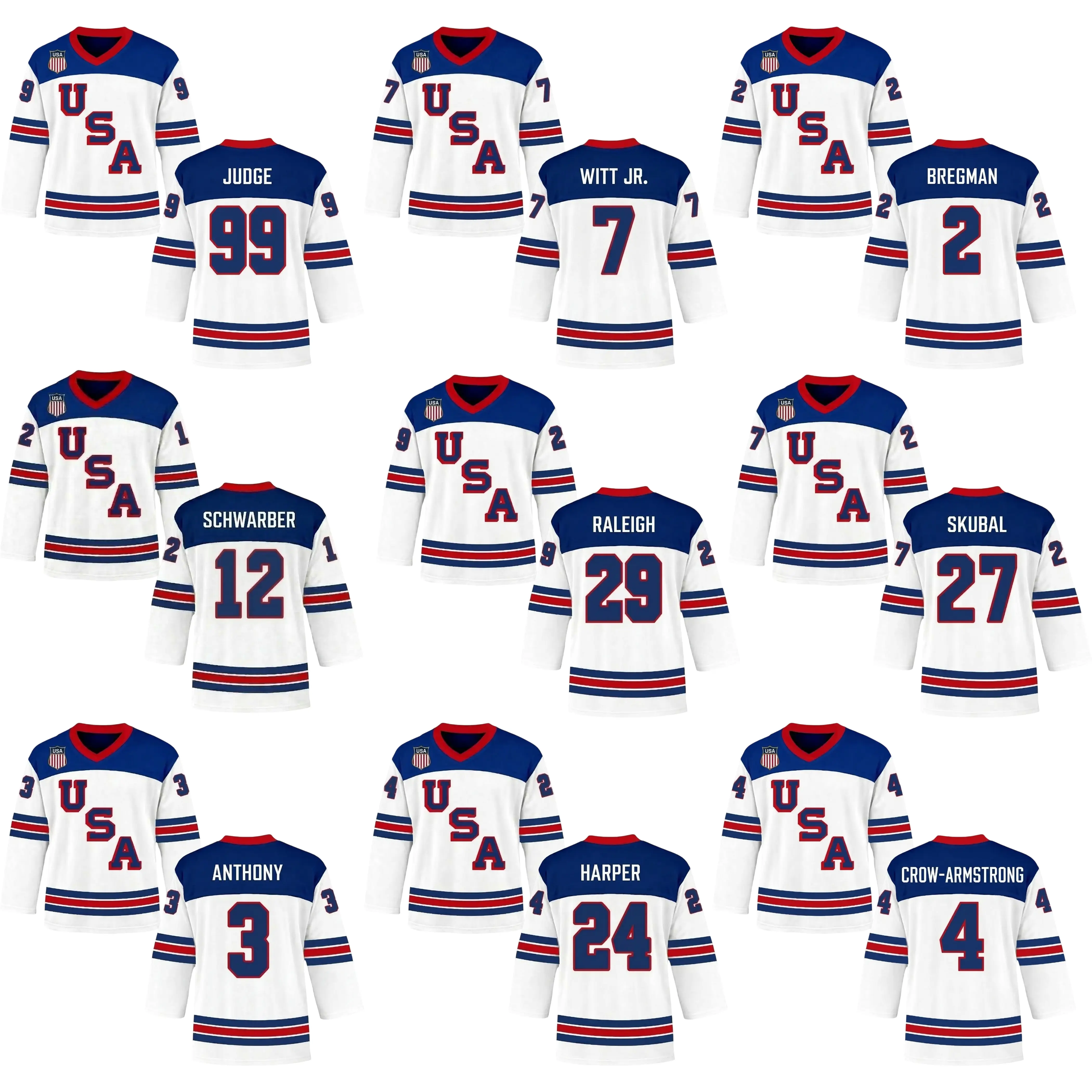 USA Baseball Team V-Neck Hockey Jersey – Custom Name & Number, Unisex Fan Gift