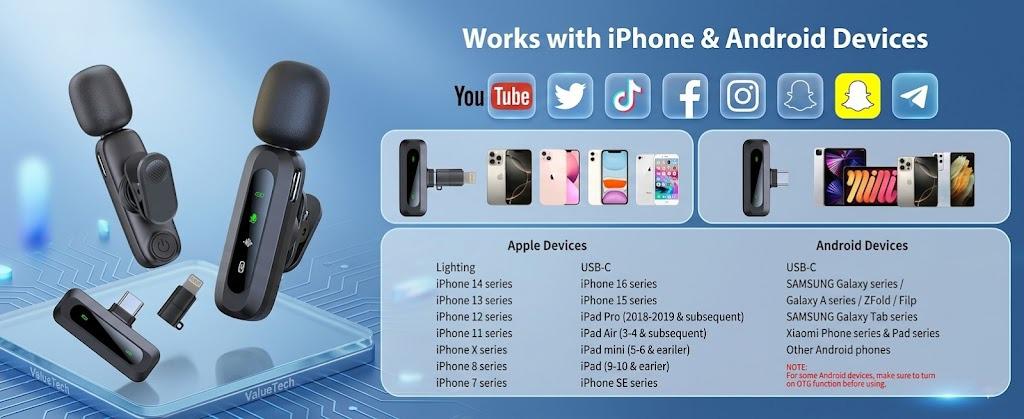 HITOZON Professional Wireless Lavalier microphone for iPhone,Android phone,Wireless Microphone Plug-Play,Lapel Mic for Video Recording,Teaching, interviews,Podcast,Cordless Omnidirectional Condenser Recording Mic for TikTok,YouTube,Vlog