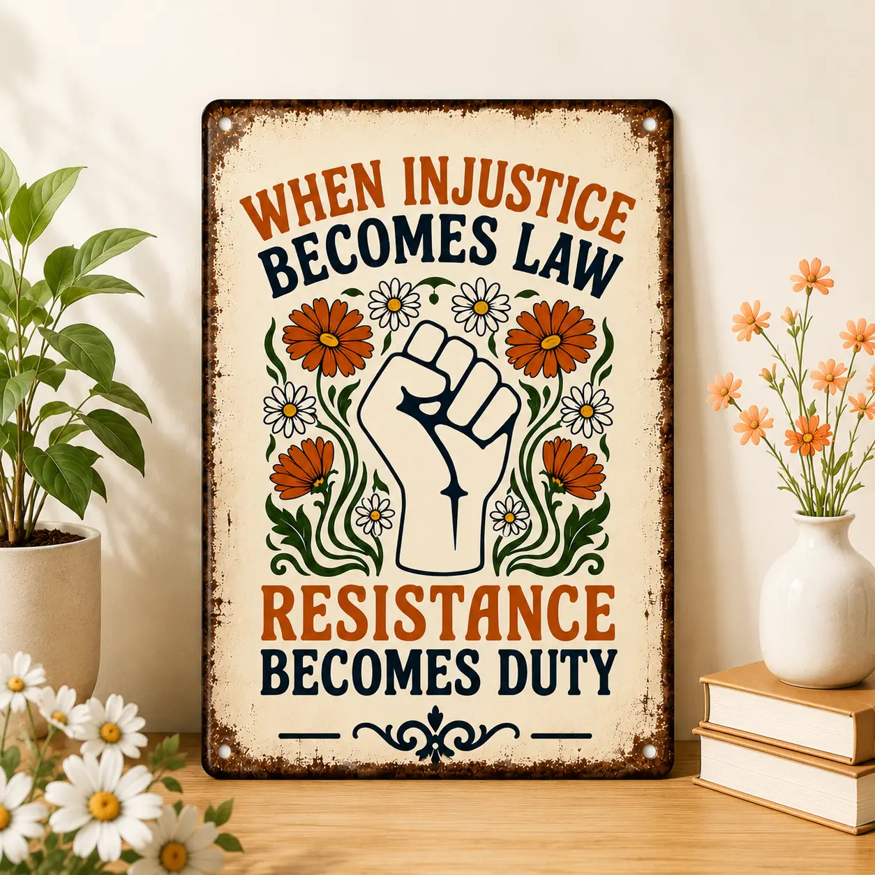 When Injustice Becomes Law Resistance Becomes Duty Metal Tin Sign, RBG Inspired Floral Protest Wall Decor, Civil Rights Justice Wall Art, Feminist Decor, Bedroom Decor, Wall Decor, Gifts for Boyfriend, 8x12 Inch