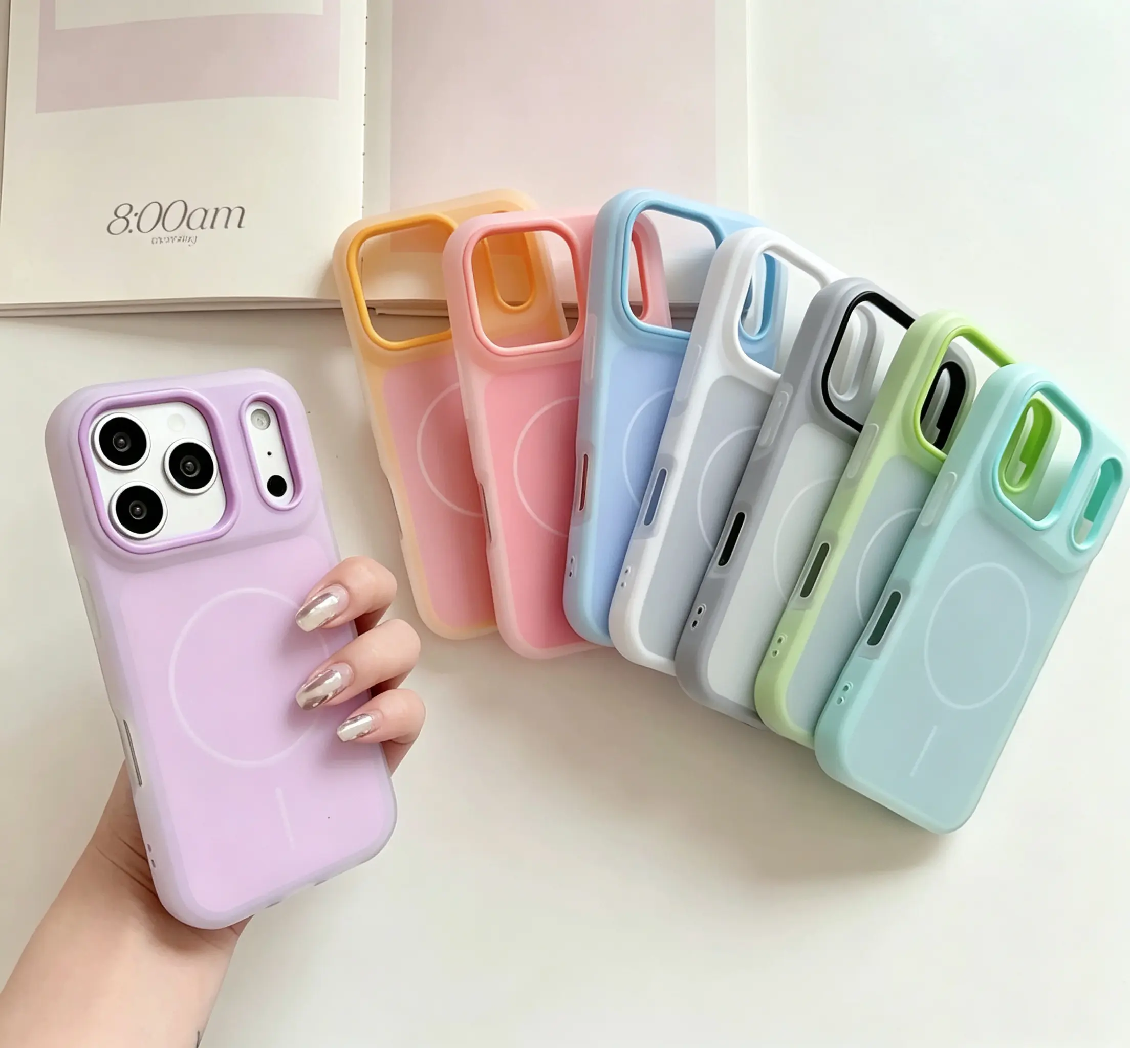 HISTORYOO 2-in-1 MagSafe Magnetic Case for iPhone Series - Matte Color Block, Dual-Layer Shockproof Silicone+PC, Wireless Charging Compatible Protective Cover
