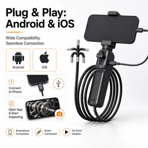 Two-Way Articulating Borescope with Light, 1080P HD Phone Inspection Endoscope Camera for iPhone & Android, 8mm Flexible Mechanic Snake Scope for Automotive Engine, Wall