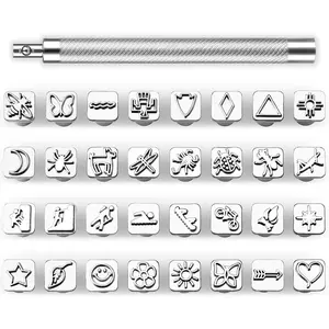 33 PCS Leather Stamping Tool Set, 32 PCS Leather Stamps Patterns + 1 Stamping Handle for Craft, Quality Craft Tool Stamp Set for DIY Beginners and Professionals