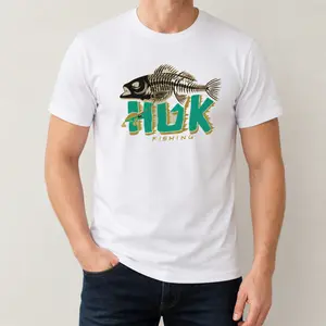 "HUK Fishing" Graphic T-Shirt - Outdoor Active Lifestyle Statement Top - Tropical Sports Aesthetic Apparel - Soft Breathable Graphic Shirt - Unique Professional Detail Crew Neck Tee
