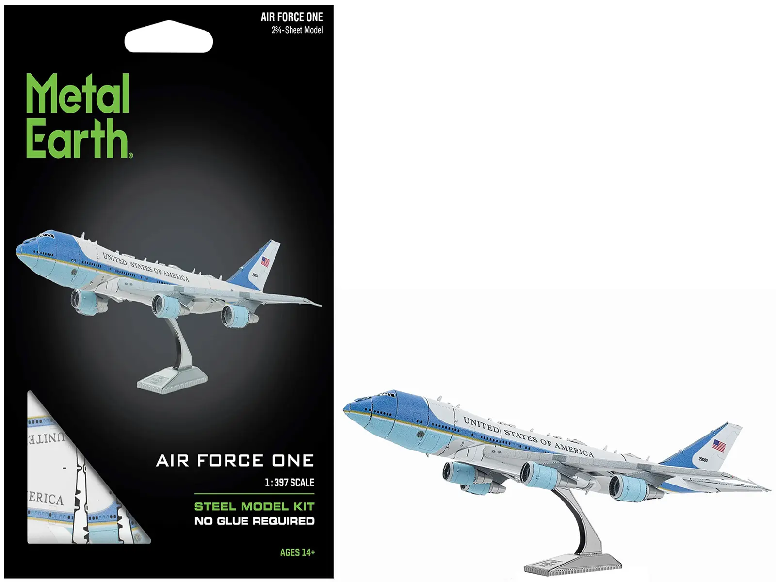 Boeing 747 Transport Aircraft "Air Force One Presidential Plane" US Air Force Moderate Difficulty Steel Model Kit by Metal Earth