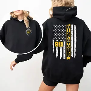 [Made in USA] 911 Dispatcher Hoodie, 911 Dispatcher The Voice In The Dark Patriotic Flag Graphic Pullover Hoodie, First Responder Dispatcher American Flag Oversized Hoodie, Emergency Services Dispatcher Hoodie Gift For 911 Operator.