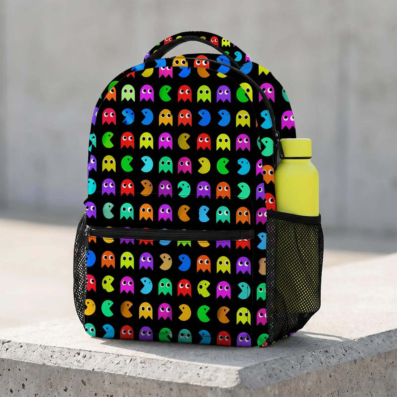 Pacman Cute Cartoon School Backpack for Teen Girls | Aesthetic Print Bookbag for Kids & Students | Large Capacity Casual Daypack