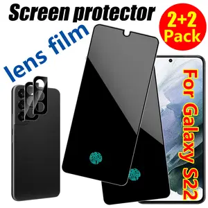 [2+2 Pack] Privacy Screen Protector and Camera Lens Protector for Samsung Galaxy S22 6.1 Inch Tempered Glass Saver, Full Coverage, 9H Hardness HD Anti-spy, Compatible Cases