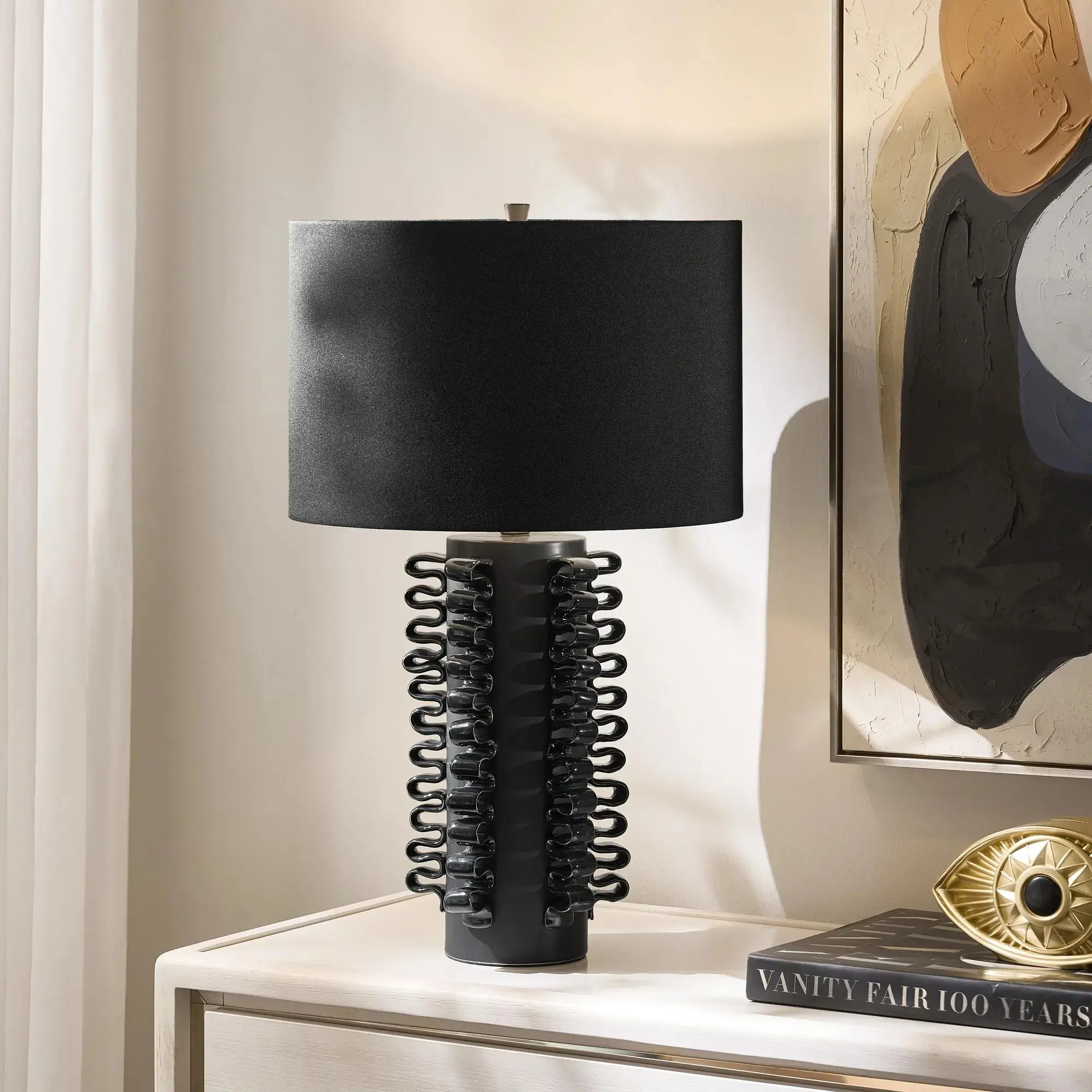 Z Gallerie Anello Ceramic Ruffle Table Lamp 27" - Black