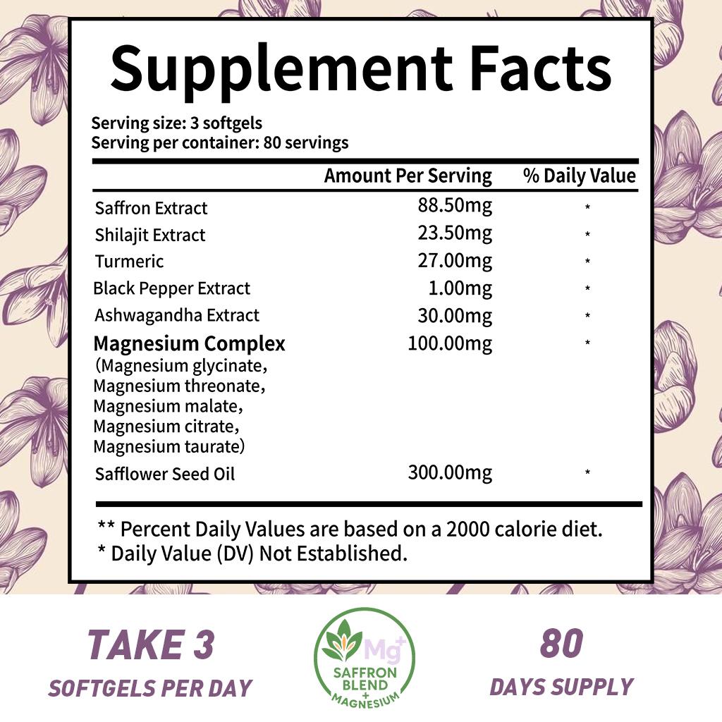 Volunge Premium Saffron Extract 88.5mg with Magnesium Complex – Focus, Energy, Stress & Eye Support – Vegan, Non-GMO – 240 Softgels Volunge Premium Saffron Extract 88.5mg with Magnesium Complex – Focus, Energy, Stress & Eye Support – Vegan, Non-GMO – 240 Softgels