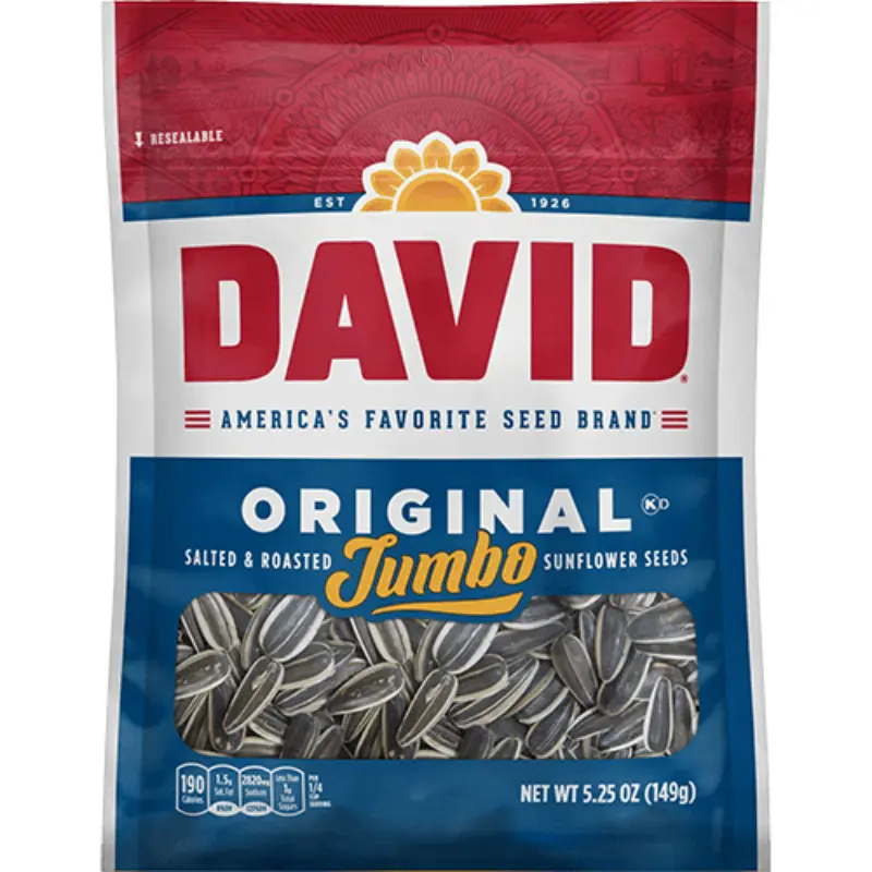 David Jumbo Original Salted Sunflower Seeds - 12-Pack, 5.25 oz, High Protein, Protein-Rich, Roasted Savory Crunchy Snack, Healthier Choice, Great for Game Days