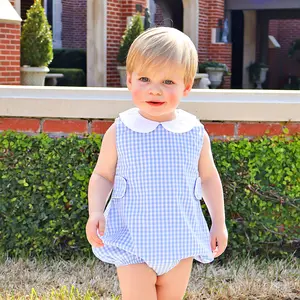 Light Blue Gingham Collared Sun Bubble - Classic Summer Outfit for Little Boys