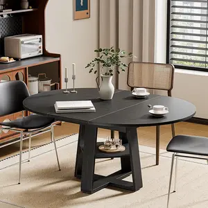 Extendable Round Dining Table 43.3 to 51.1 Inches, Drop Leaf Kitchen Table with Storage Rack for 4-8 Seats, Wood Base Walnut Finish