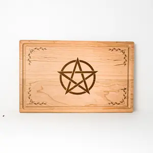 Witchy Wooden Cutting Boards Hand Burned with Intricate Pentagram Design Natural Wood Rustic Charm for Everyday & Special Occasions