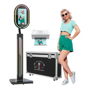 MWE Magic Mirror Photo Booth Touch Screen with Printer and 1200W Pixel 4K HD Camera,RGB Surround Light Music Sync,Mirror Video Booth with Software APP Remote Control
