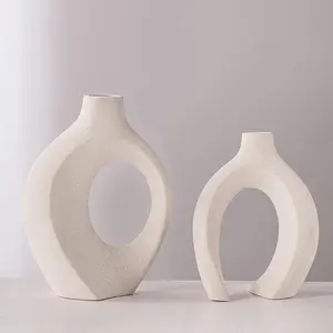 Modern Ceramic Flower Vase Set, Decorative Vase, Modern Plant Vase, Hollow Round Pampas Grass Vases, Boho Nordic Minimalist Style, Home Decor for Living Room Wedding Party Office Bedroom, Home Decoration
