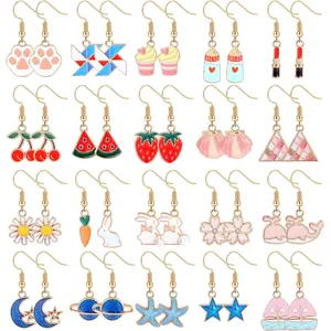 20 Pairs Cute Drop Dangle Earrings Set for Girls & Women | Stainless Steel Hooks | Hypoallergenic Animal, Fruit, Moon & Star Earrings Pack | Lightweight Jewelry Gift for Sensitive Ears