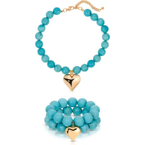 Ettika Luck & Love Blue Heart Bracelet Set Jewelry Gift for Women Stackable Bracelets