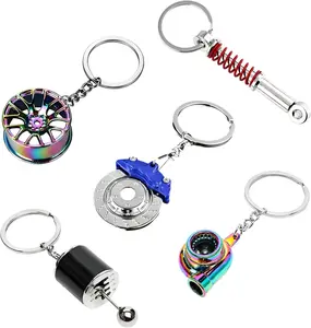 5 PCS Car Parts Model Key Chains Metal Turbo Keychain Set Trendy Shock Absorbent Car Parts Key Chain for Men Women Blue Black