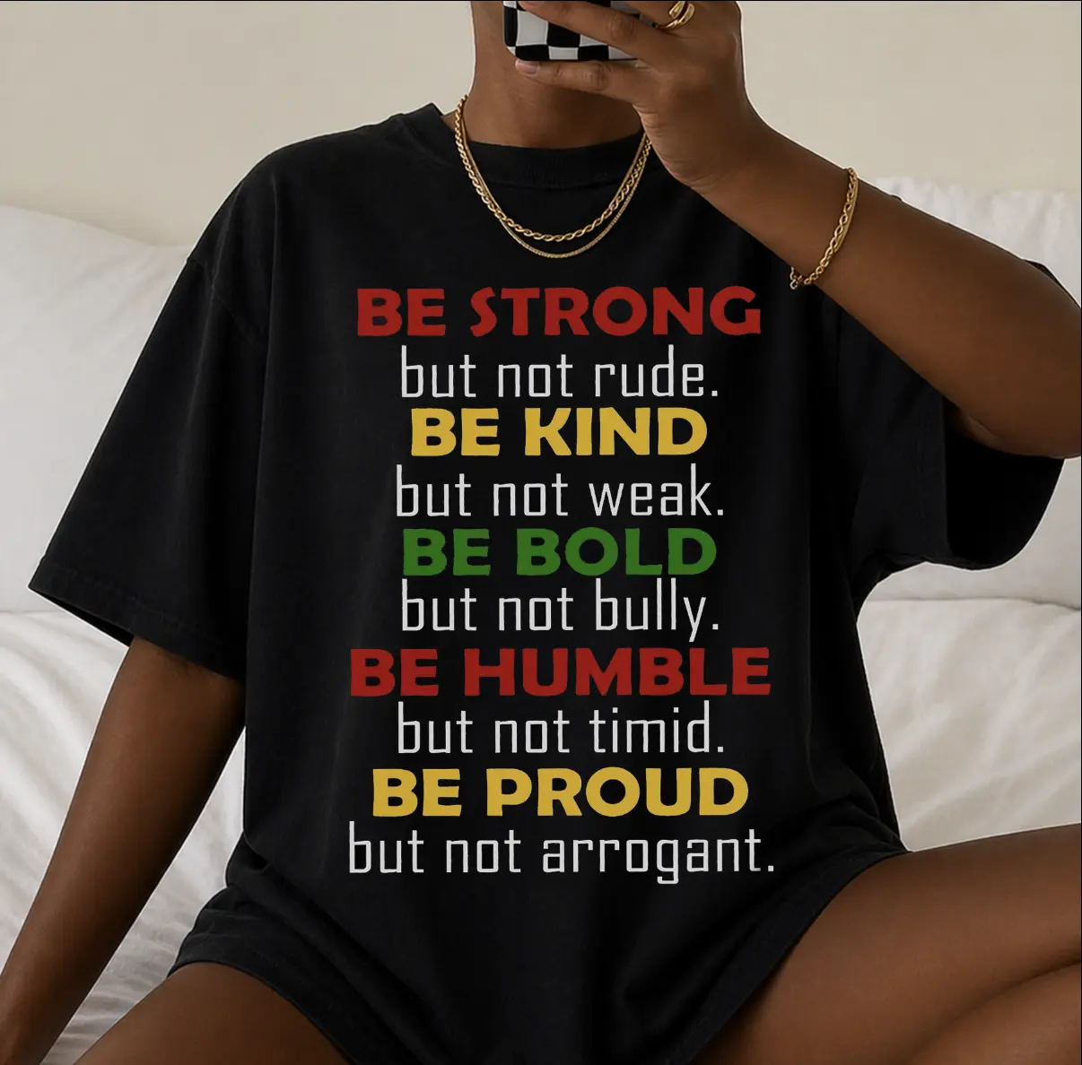 Women's Casual Short-Sleeve Classic Cotton Fabric Unisex T-Shirt - Be Strong Be Kind Be Bold Be Humble Be Proud, Black History Tee, BLM Top Gifts