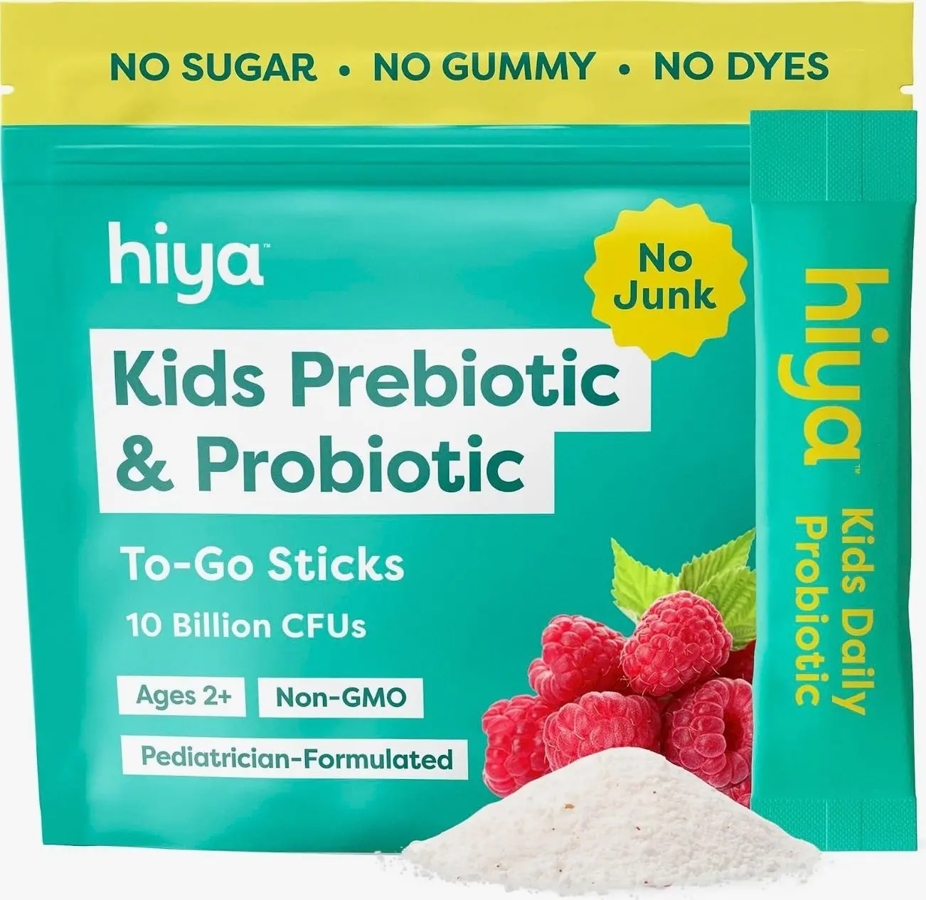 Hiya Kids Probiotic – 10 Billion CFU with Clinically-Studied Strains for Ages 2+, Supports Gut Health & Immune, 0g Sugar – 20 Stick Packs for Toddlers & Kids