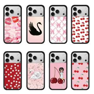 Wildflower INS Strawberry cherry Phone Case for 17 12 13 14 Pro Max Plus 16 15 pro 3D WF Ballet shoes Cute Swan Protective Cover magnetic compatible