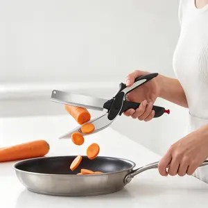 2 in 1 Kitchen Scissors for Food – Stainless Steel Blade & Plastic Cutting Board Scissors with Safety Lock ， Tomato Knife, Fruit & Vegetable Cutter – Easy-to-Use Kitchen Shears for Meat, Cheese