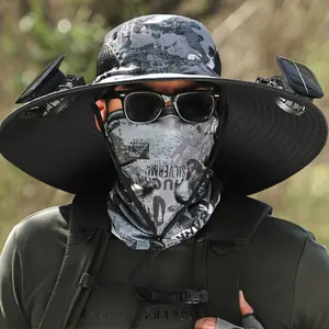 2025 new sun hat summer large along sunblock fishing hat male does not collapse edge dug hole embedded electric fan large wind