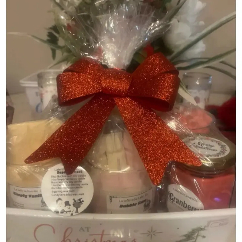 Large Gift Basket with Red Glitter Bow and Assorted Aromatherapy Products Perfect for Festive Occasions