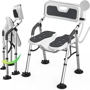 Folding Shower Chair U-Shape Seat for  and ,Foldable Shower Chair for Inside Shower with Arms and ,Portable Bath Chairs for Seniors,Women,Handicap,Adjustable Height,Easy Assembly