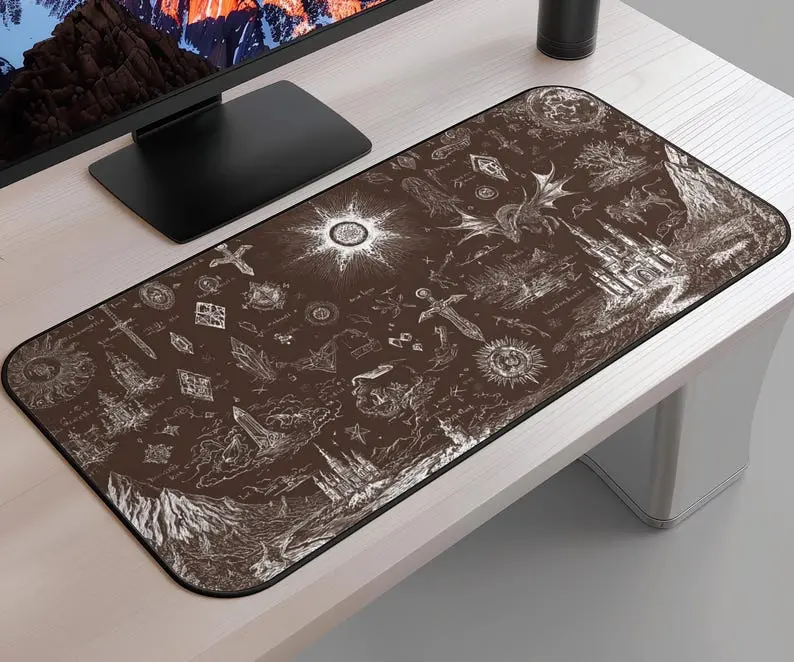 Dark Fantasy Desk Mat, Magical Symbols, RPG Gaming Mouse Pad