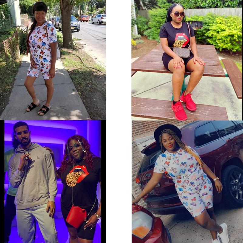 Womens 2 Pieces Sports Outfit Tracksuit Sequin Lips&Butterfly Print Top and Short Pants with Pocket Sweatsuit Set Tie Dye High Waist Sports Shorts Set