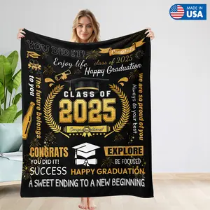 Custom Graduation Blanket 2026 Personalized Senior Gift for Him Her High School College Grad Throw Customized Name School Logo Soft Fleece Memory Keepsake Class of 2026 Decor Multiple Anniversary Wall Tapestry Diy Decorative Home Textile