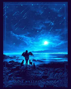 Dave Matthews Band Nightfall by the Sea Wings and Tides Official Tour 2025 Poster with Graphic Artwork for Music Room Decor
