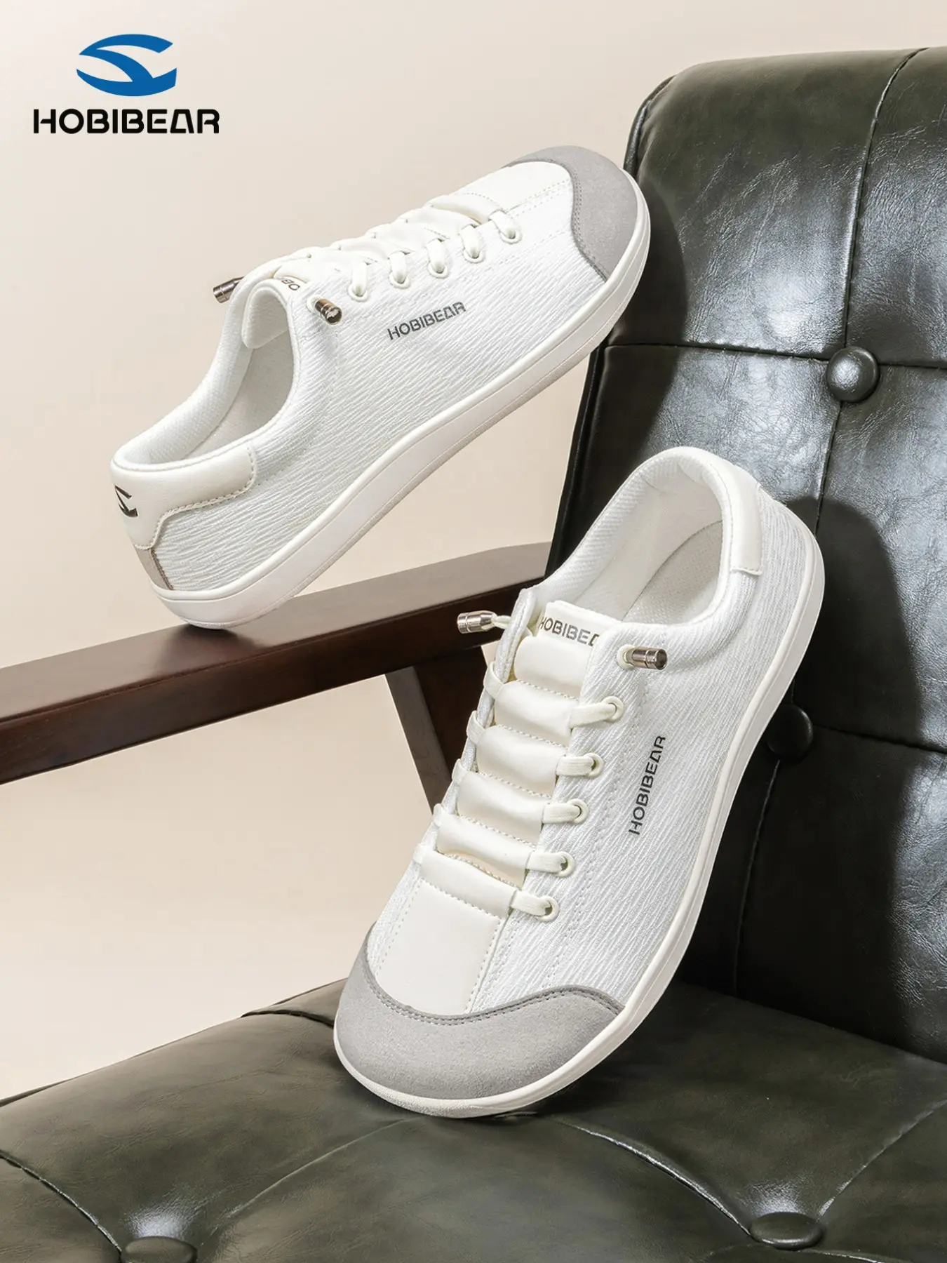 HOBIBEAR Spring Autumn Wide Toe Minimalist Breathable Mesh Sneakers, Unisex Lightweight No-Tie Commuter Shoes, Comfortable Casual Footwear