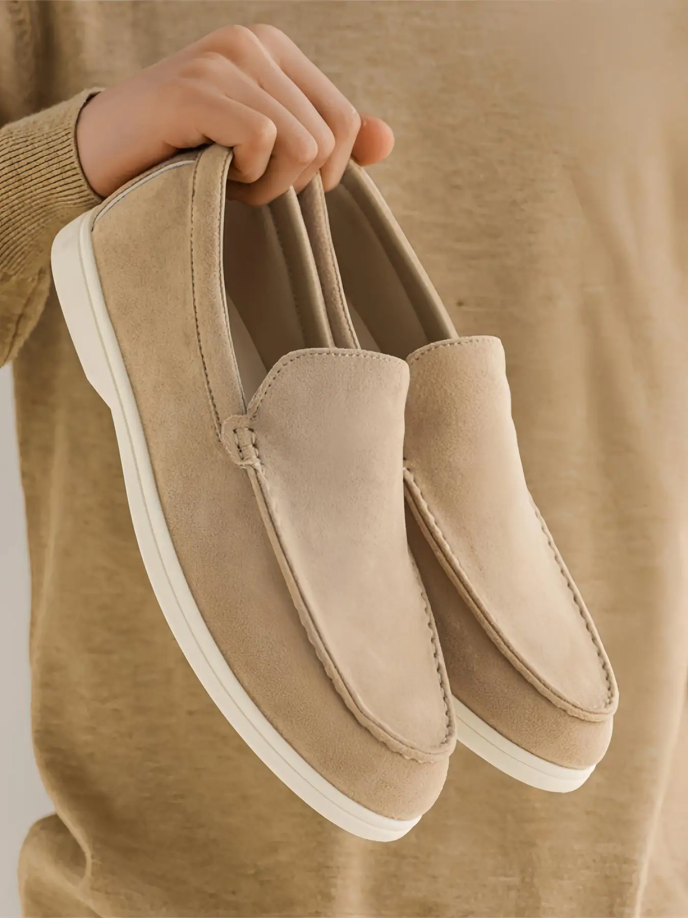 Men's Slip-On Casual Shoes, Multi-Color Suede Upper with Sole, Comfortable Round Toe Design for All Seasons